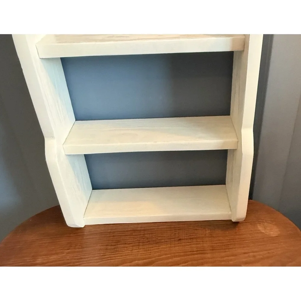 Vintage Whitewashed‎ Wood Wall Shelf Spice Rack Cottage Farmhouse Decor Trinket